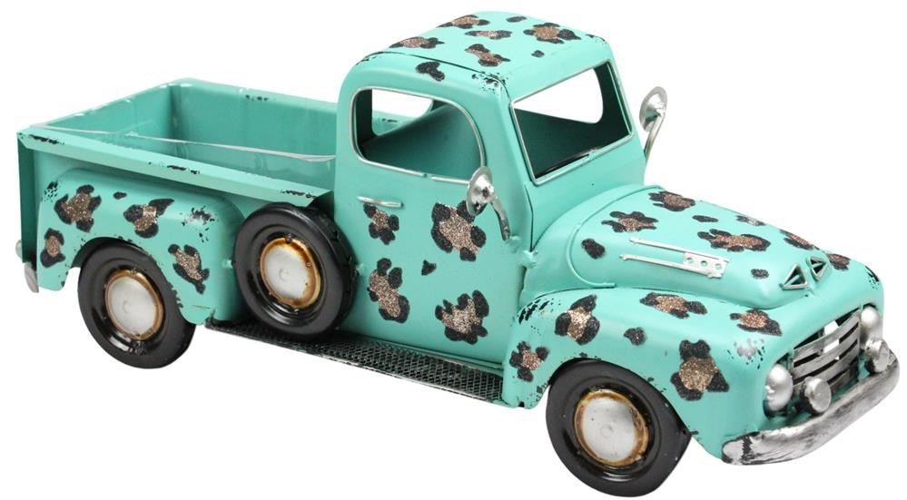 Vintage Teal Leopard Print Truck Planter - AM041341 - The Wreath Shop