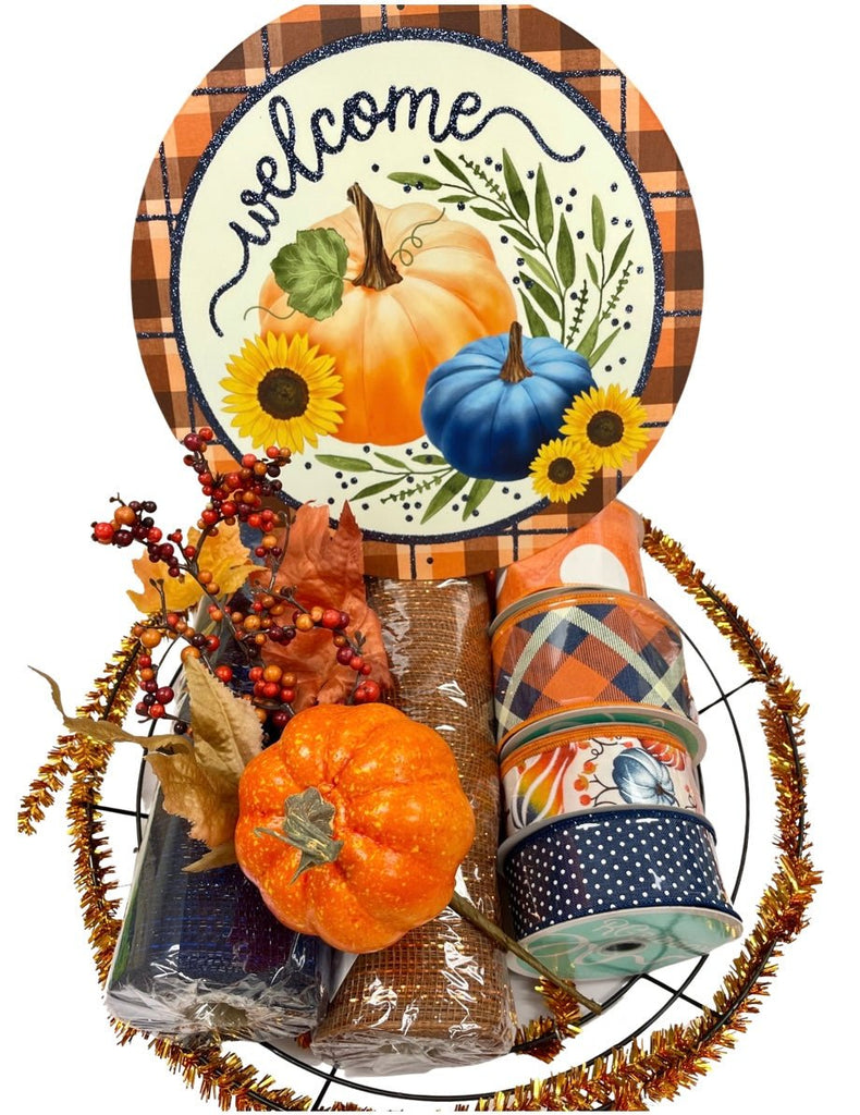 Welcome Navy Pumpkin Wreath Kit - Navy Pumpkin Wreath Kit - The Wreath Shop