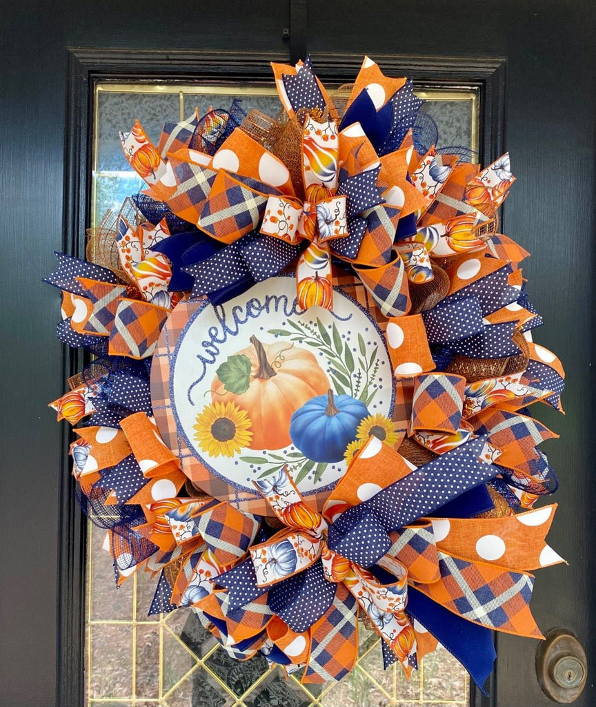 Welcome Navy Pumpkin Wreath Kit - Navy Pumpkin Wreath Kit - The Wreath Shop