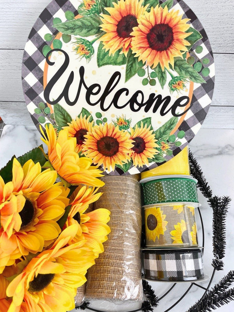 Welcome Sunflower Check Wreath Kit - Sunflower Welcome Wreath Kit - The Wreath Shop