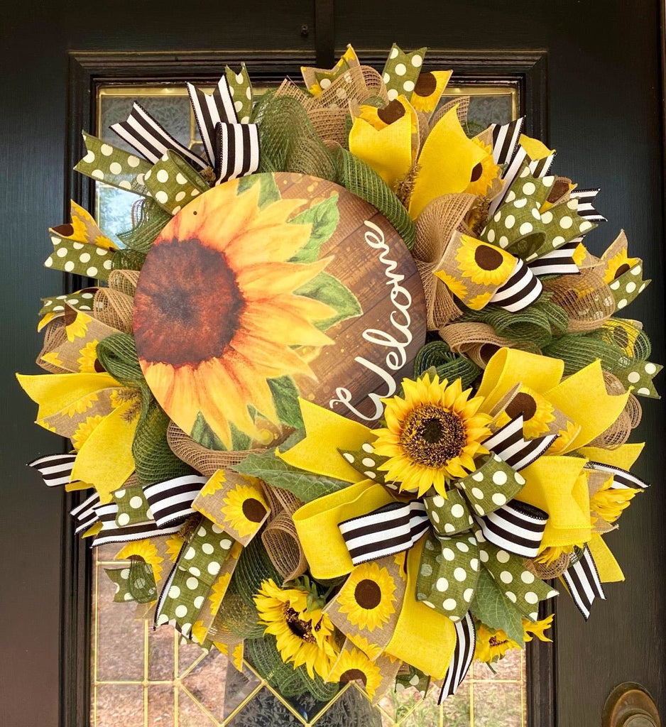 Welcome Sunflower Stripe Wreath Kit - Sunflower Stripe Kit - The Wreath Shop