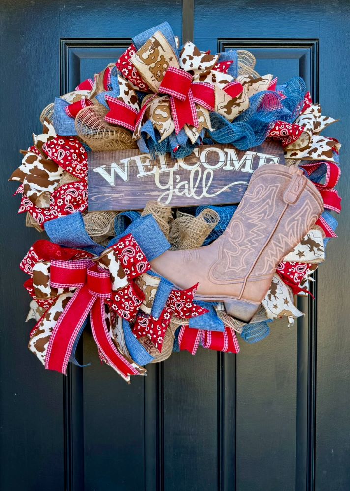 Sunflower Wreath, Cowgirl Wreath, Boot authentic Wreath,