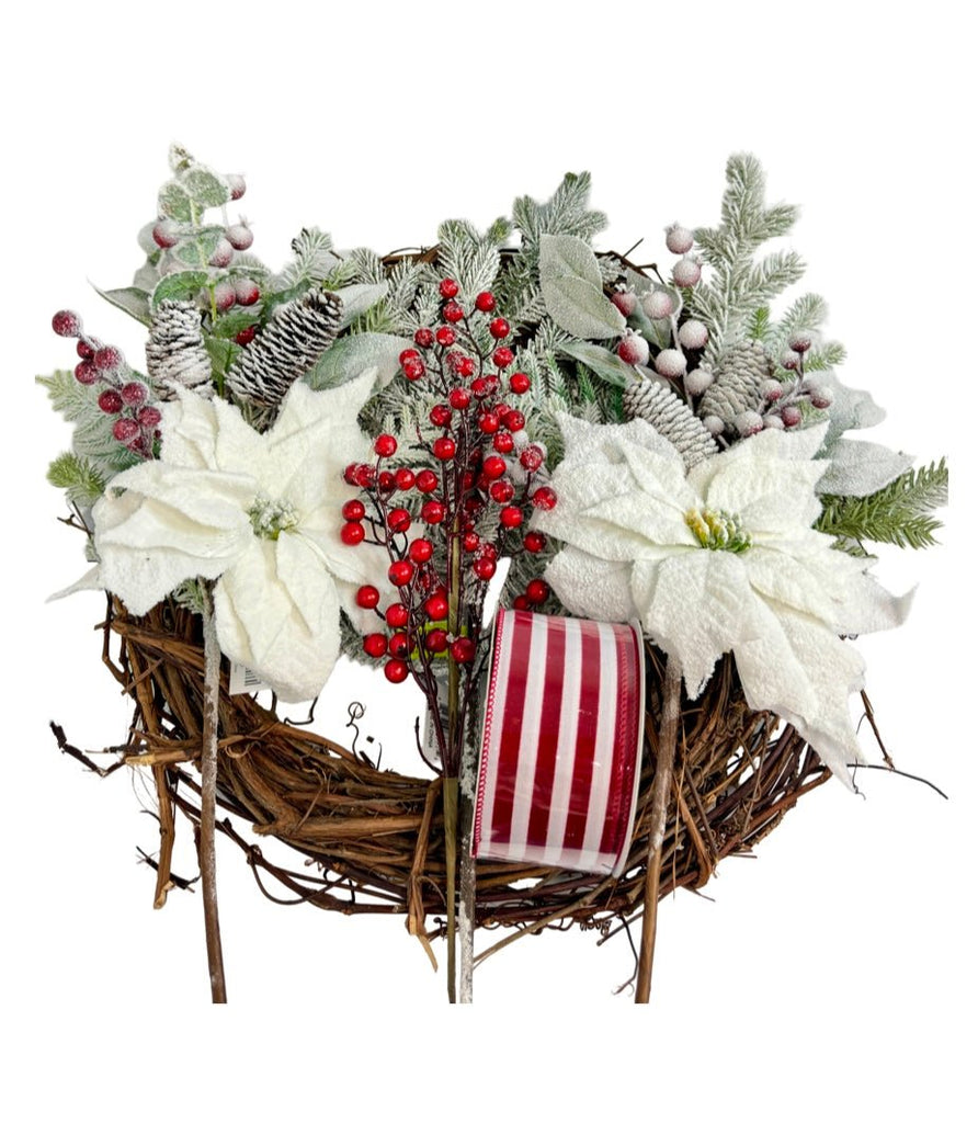 Winter White Poinsettia Wreath Kit - White Poinsettia Kit - The Wreath Shop