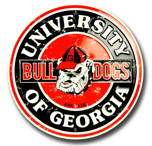 University of Georgia Bulldogs Embossed Metal Circular Sign - The Wreath Shop