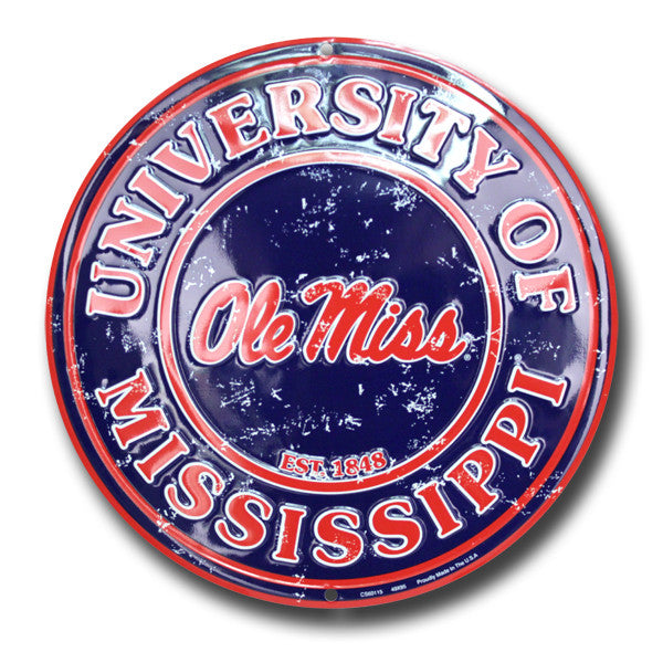 Ole Miss University Embossed Metal Circular Sign - The Wreath Shop