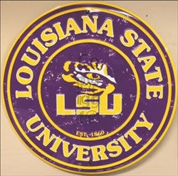 LSU - Louisiana State University Embossed Metal Circular Sign - The Wreath Shop