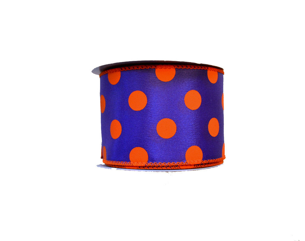 2.5" Polka Dot Ribbon: Purple/Orange - 10yds - The Wreath Shop