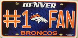Denver Broncos #1 Fan NFL Embossed Metal License Plate - The Wreath Shop