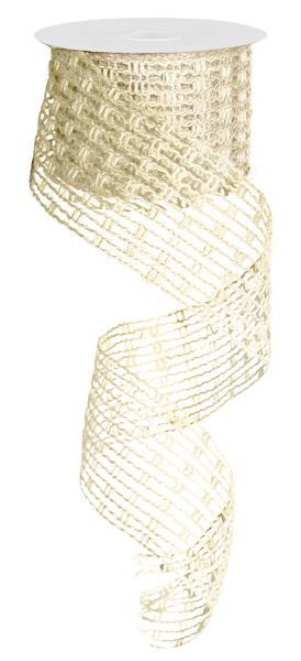 2.5" Jute Mesh Stretchable Wired Ribbon: Cream - 10Yds - The Wreath Shop