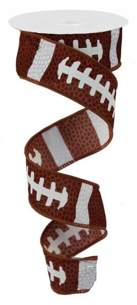 1.5" Football Lace Ribbon - Brown and White - 10Yds - The Wreath Shop