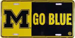 University of Michigan Go Blue Embossed Metal License Plate - The Wreath Shop